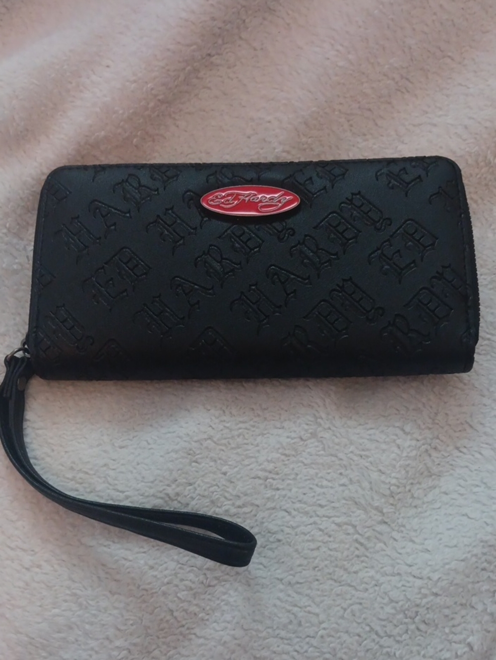 Ed Hardy Black Wallet with Red Logo Plaque NWOT